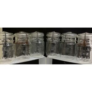 Vintage Atlas E-Z Seal Pint Canning Mason Jar With Wire Bail and Glass Lid Lot 6